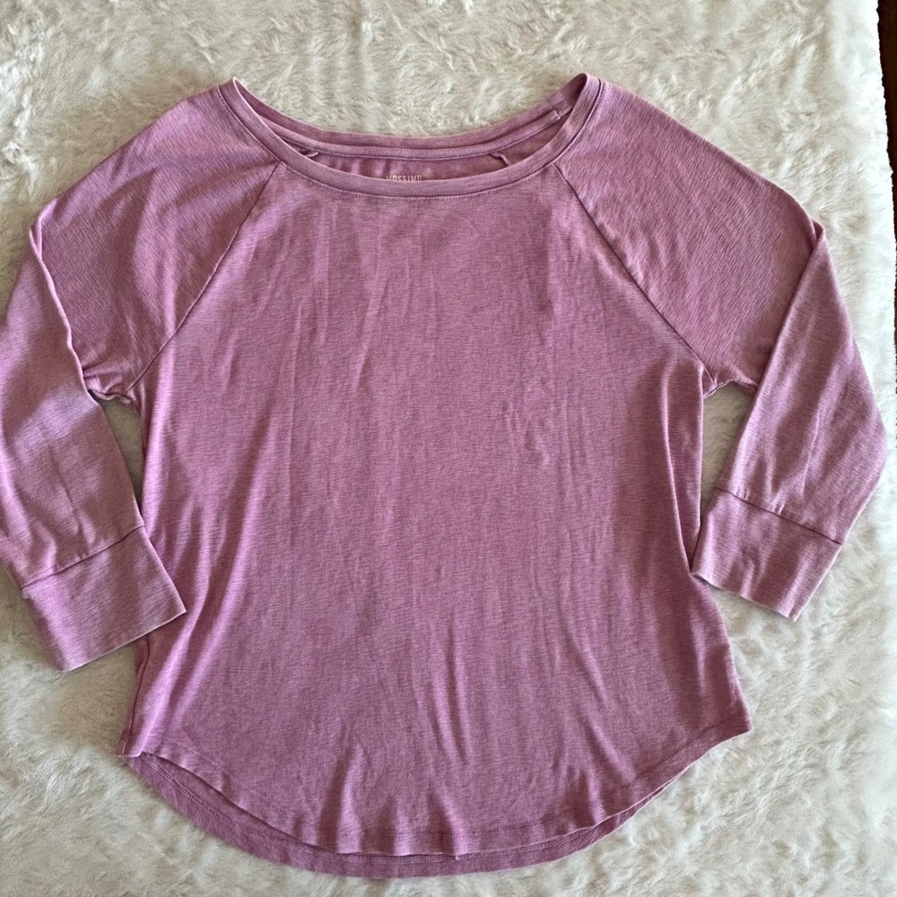 Mossimo Top T-Shirt Womens Medium Purple Raglan Long Sleeve Scoop Neck Casual